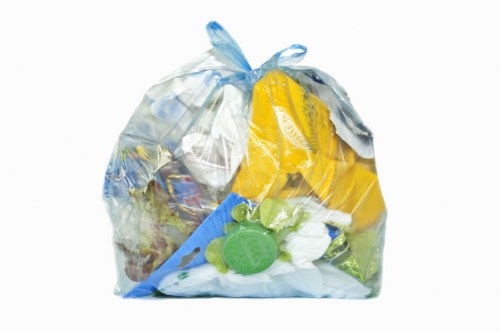 Workers arranging commercial recycling bins at a business site